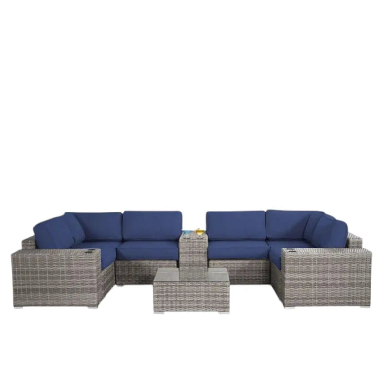 Modern Patio Rattan Sectional Set With Cushions by HouseOfZazla