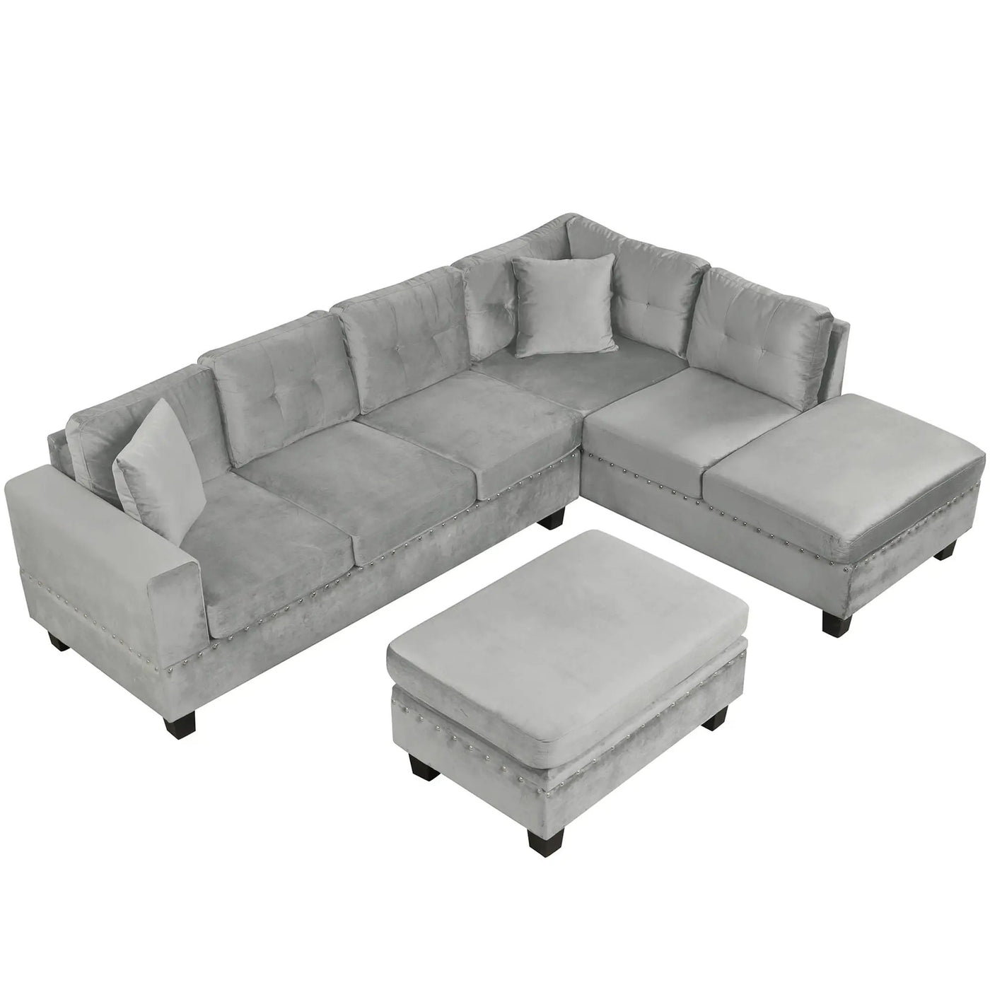 Modern Sectional Sofa With Storage Ottoman, L - Shape Couch With 2 Pillows And Cup Holders by HouseOfZazla