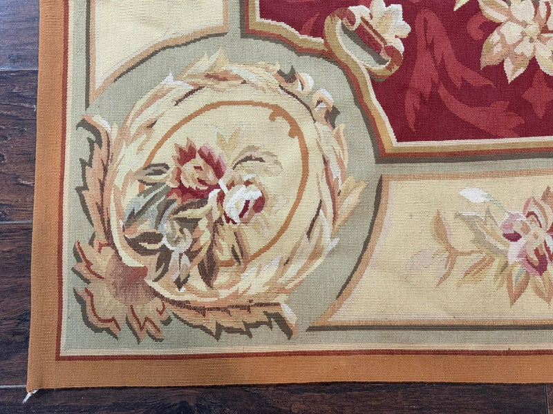 Aubusson Rug 4x6, Red, Floral, European Design, Vintage, Wool by Jewel Rugs