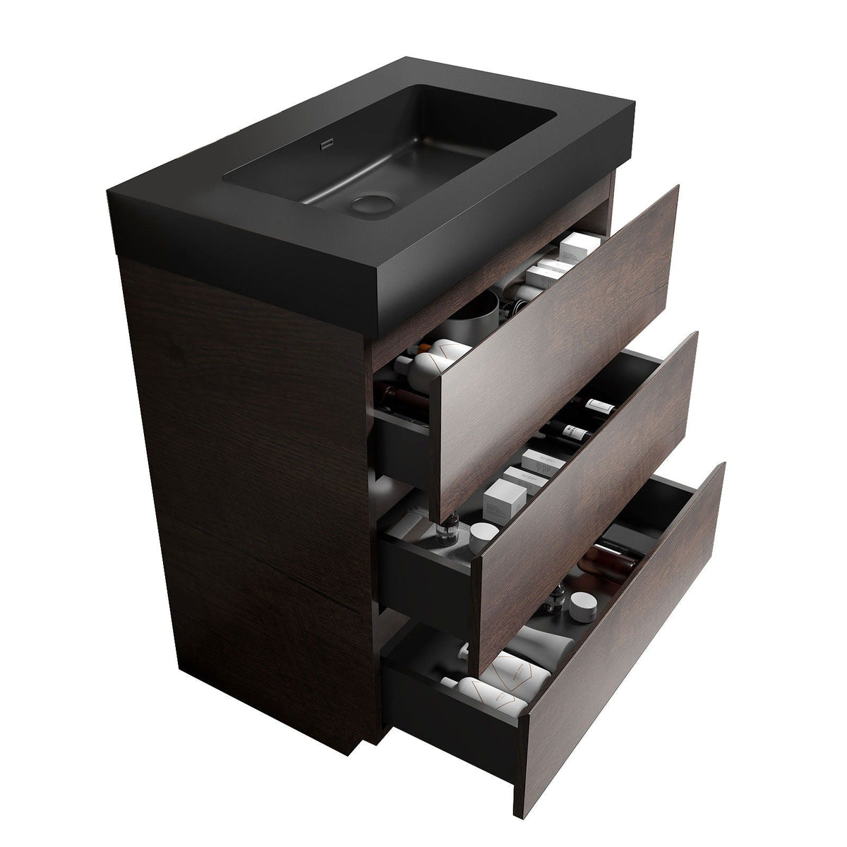 Alice Bathroom Vanity with Large Storage and One-Piece Sink Basin – Black or White