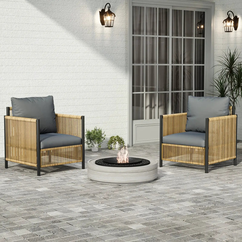 Patio 4-Piece Brown PE Wicker Sofa Set with Grey Cushions by HouseOfZazla