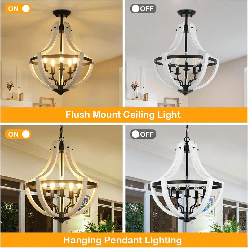 5-Light Convertible White Wood Farmhouse Chandelier by HouseOfZazla