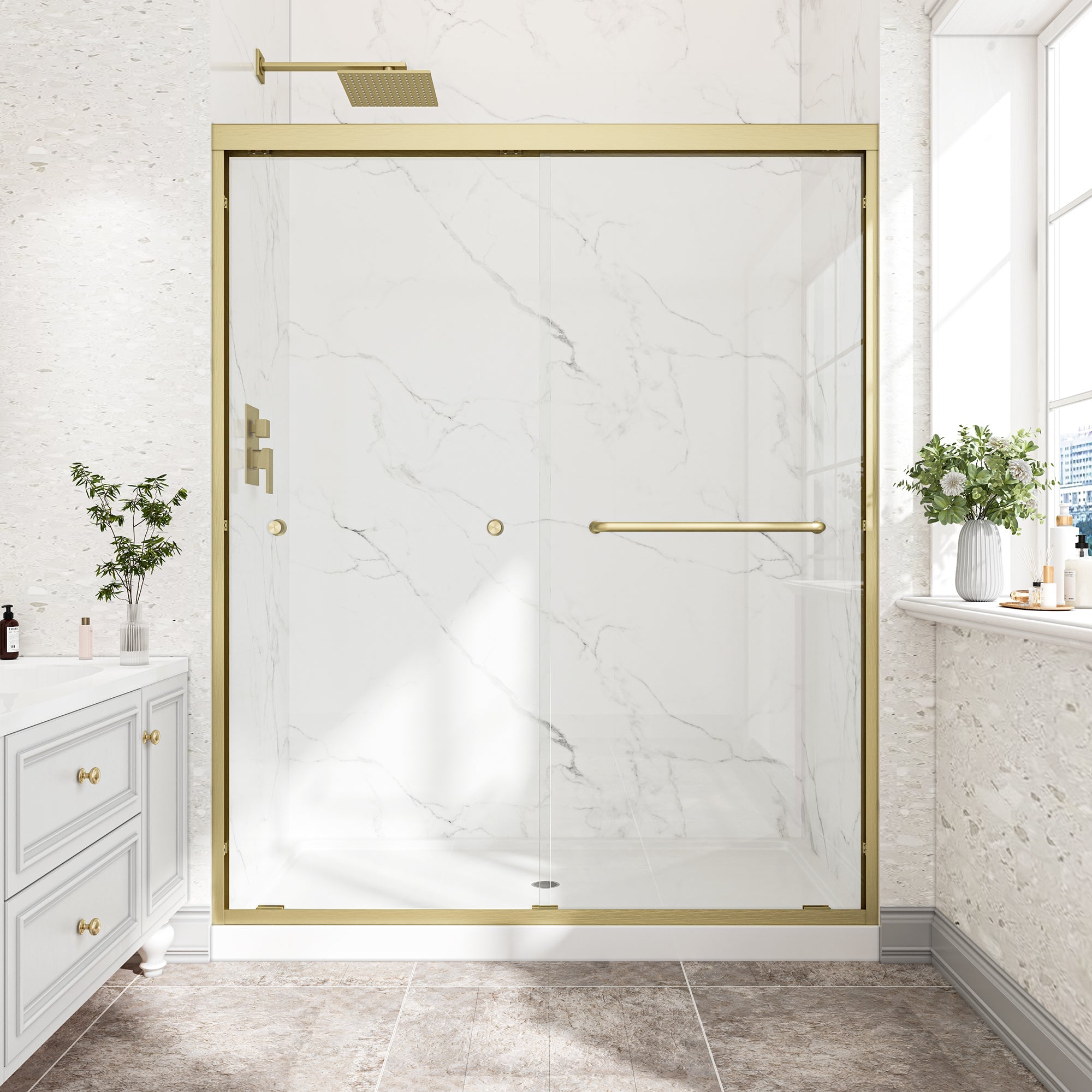 55"-60" W x 72" H Brushed Shower Door by HouseOfZazla