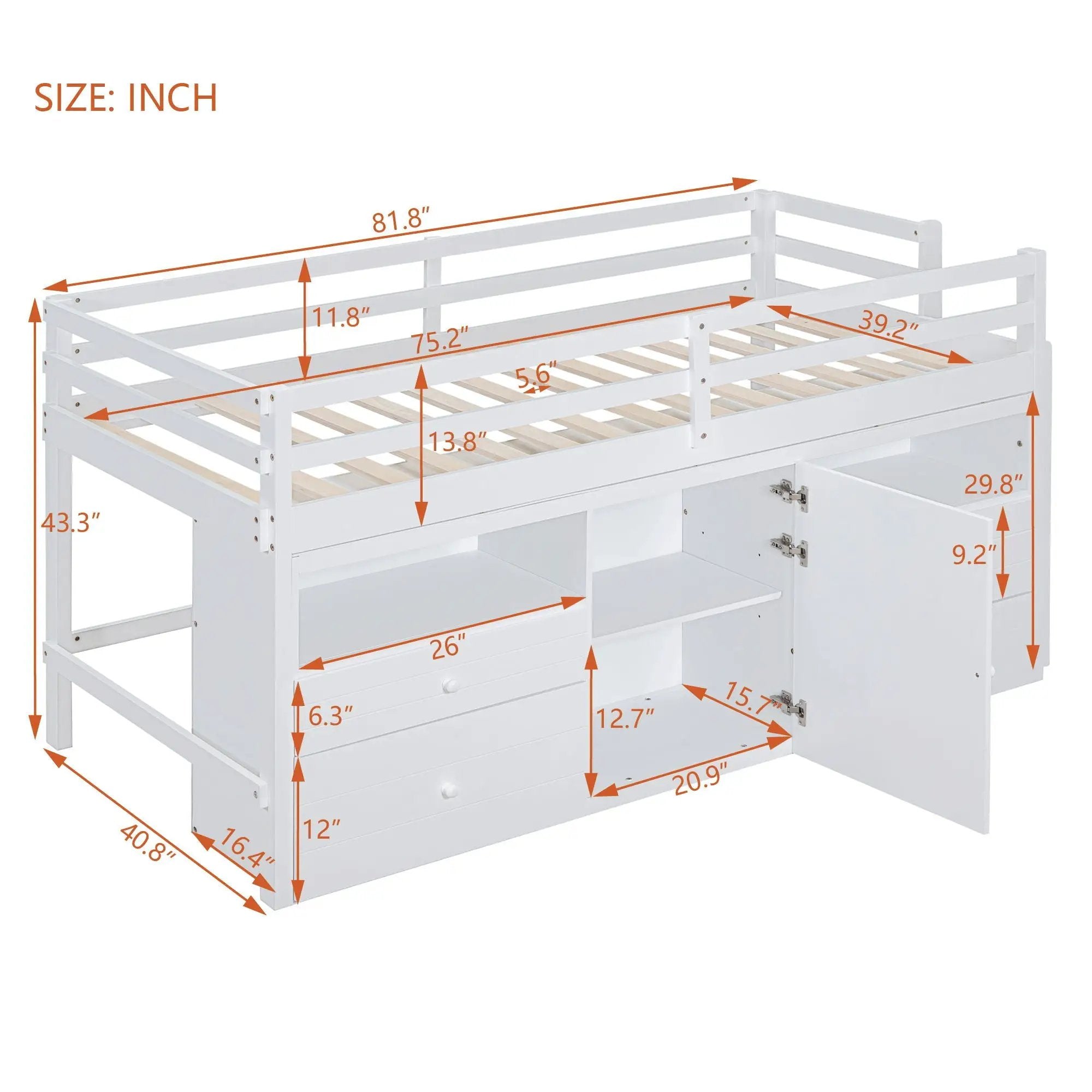 Loft Bed With 4 Drawers, Underneath Cabinet And Shelves by Unique Piece Furniture