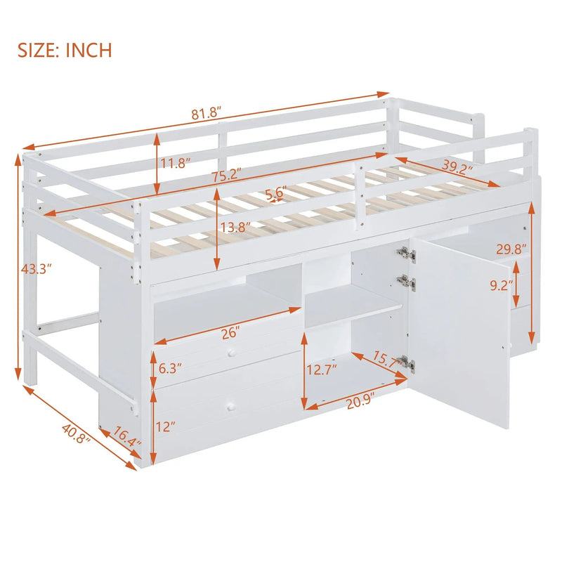 Loft Bed With 4 Drawers, Underneath Cabinet And Shelves by Unique Piece Furniture