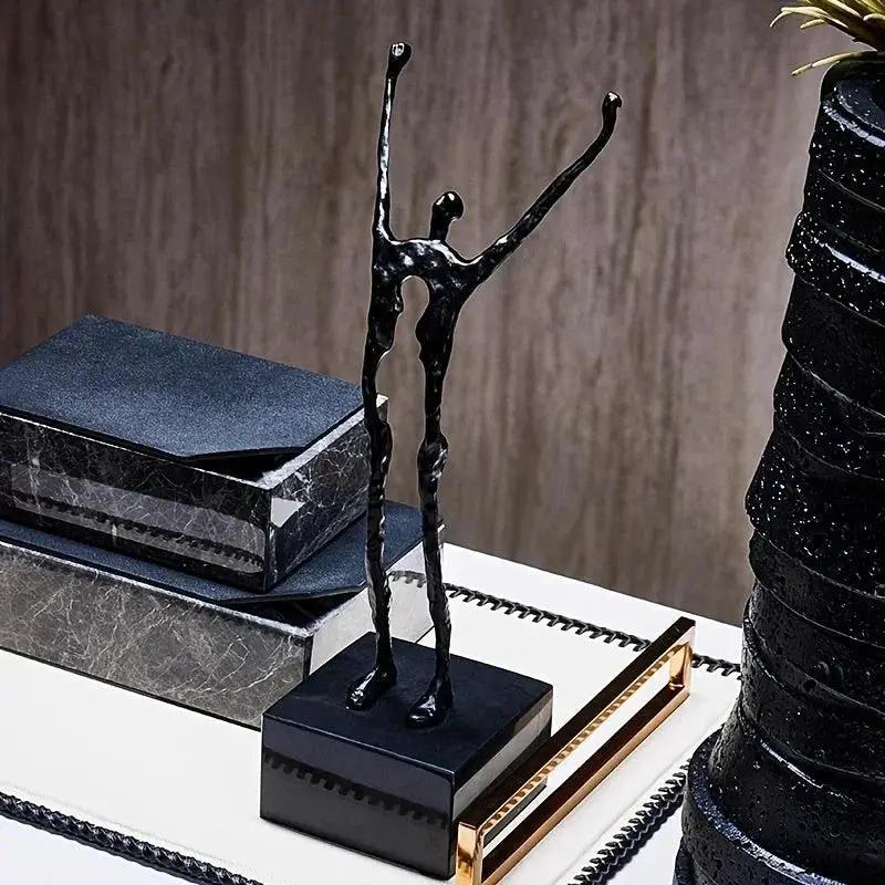 1pc Cast Iron and Marble Abstract Human Figurine Statue Art Piece, Suitable for Living Room, Office, Bookshelf, TV Cabinet - No Electricity Required, Office Artwork | Art Craft | Complex Design, Home Decor Statue, Available i by House Of Avana