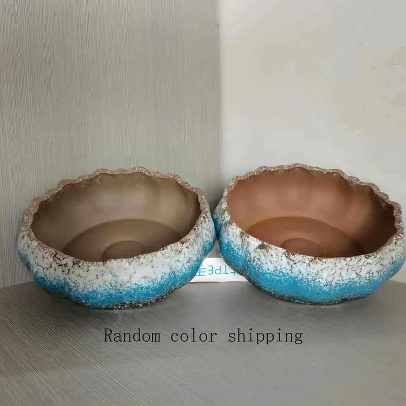 1pc Casual Style Ceramic Flower Pot, Round Tabletop Hydroponic Planter, for Bulbs, Succulents, and Lotus, Indoor and Outdoor Decorative Pot with No Drainage Hole by House Of Avana