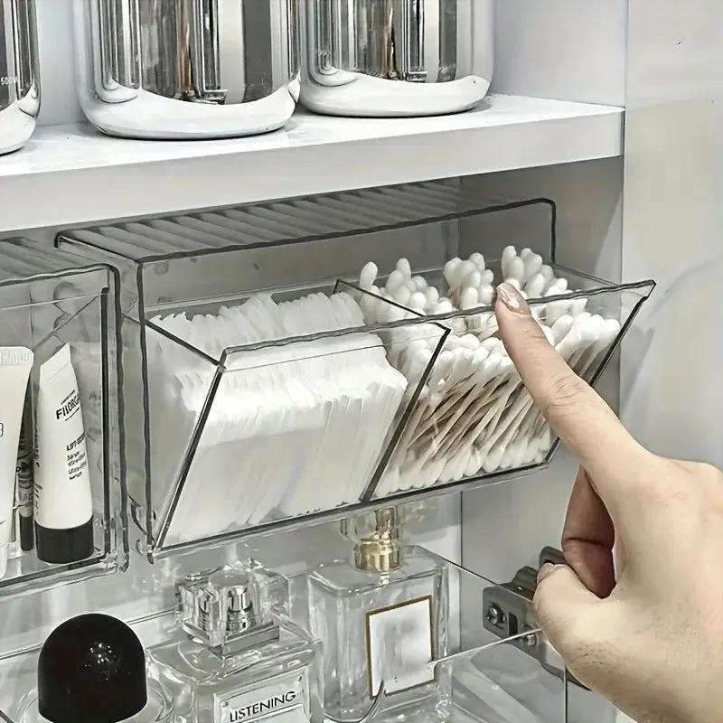 1pc cosmetic storage box, bathroom wall cosmetic storage box, wall-mounted storage box, acrylic swab box, bathroom hairpin rack, cosmetic storage box. by House Of Avana