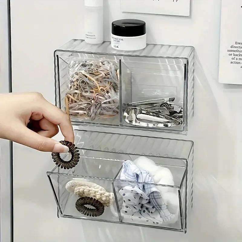 1pc cosmetic storage box, bathroom wall cosmetic storage box, wall-mounted storage box, acrylic swab box, bathroom hairpin rack, cosmetic storage box. by House Of Avana