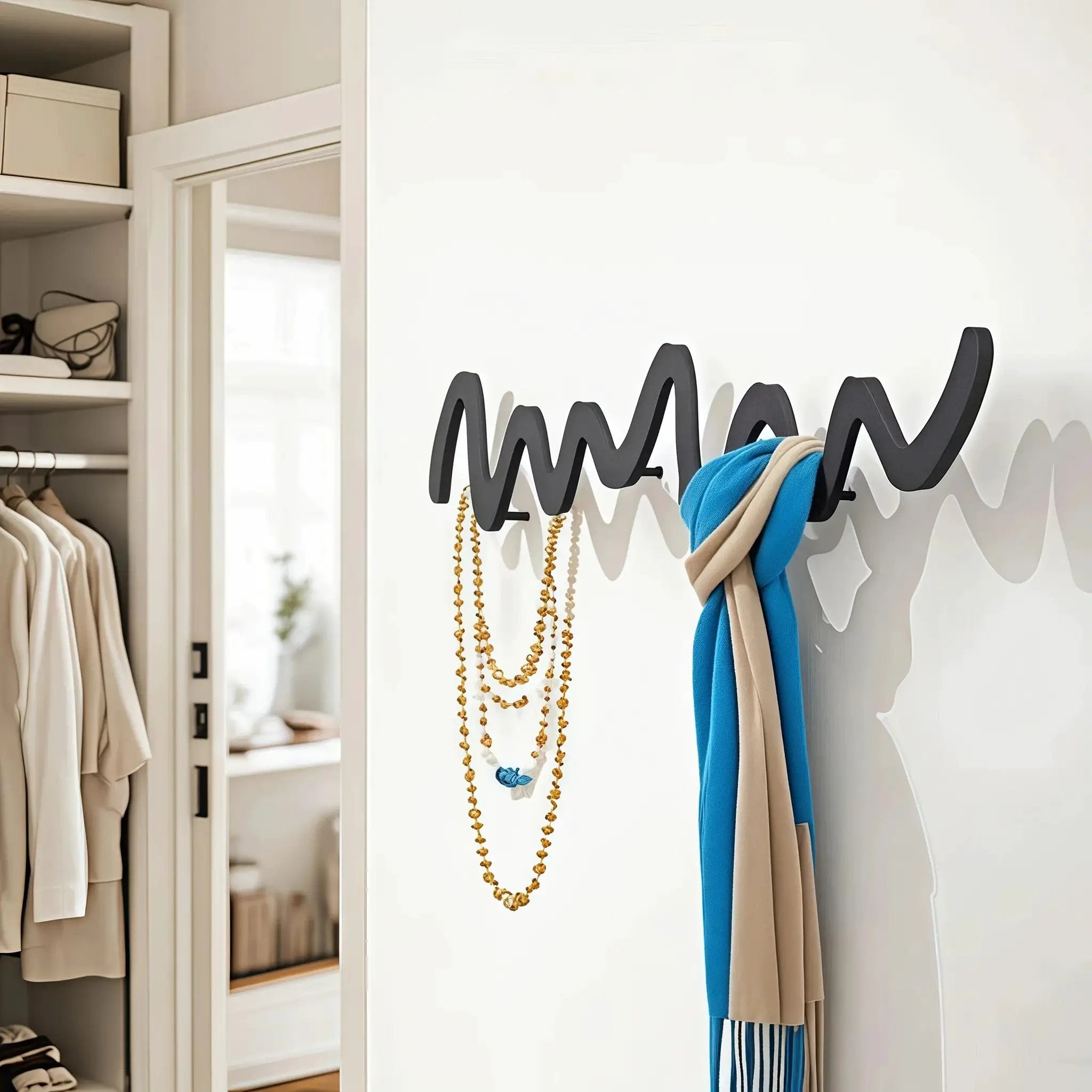 1pc Creative Metal Wavy Wall Hook, Strong Load-Bearing Capacity, Multi-Functional Storage Organizer for Clothes, Bags, Scarves, Keys, Hats - Ideal for Home, Bedroom, Office, Hotel, Clothing Store, Minimalist Fashion Design, C by House Of Avana
