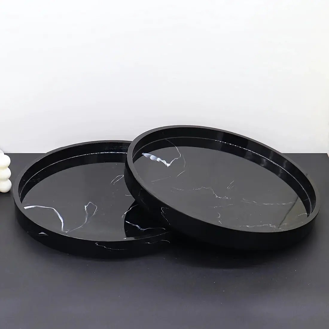 1pc Elegant Black Circular Resin Tray - 27.43cm Hand-Polished, Multi-Purpose Vanity Organizer for Bathroom, Kitchen & Bedroom Decor - Ideal for Jewelry, Keys & Accessories Storage by House Of Avana