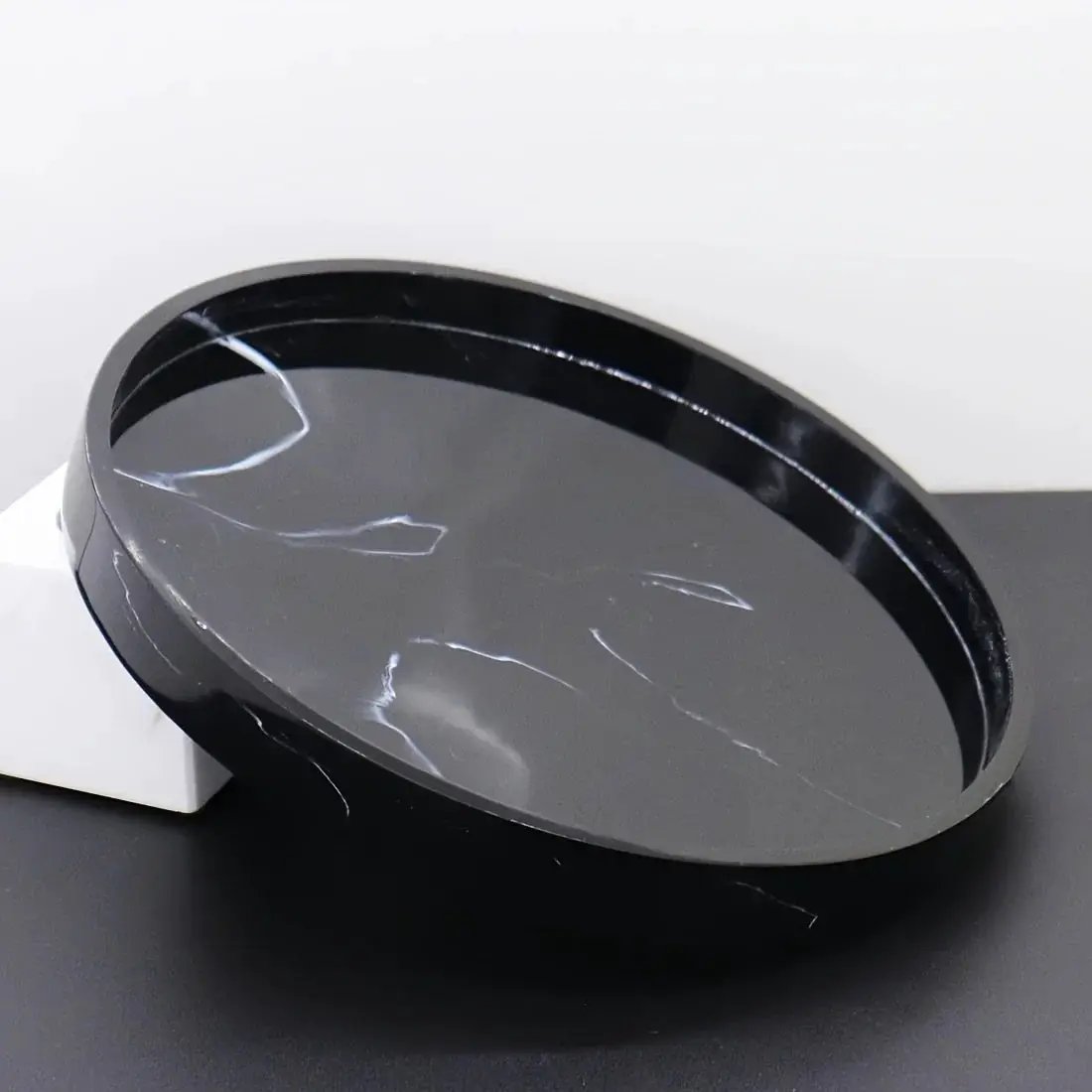 1pc Elegant Black Circular Resin Tray - 27.43cm Hand-Polished, Multi-Purpose Vanity Organizer for Bathroom, Kitchen & Bedroom Decor - Ideal for Jewelry, Keys & Accessories Storage by House Of Avana