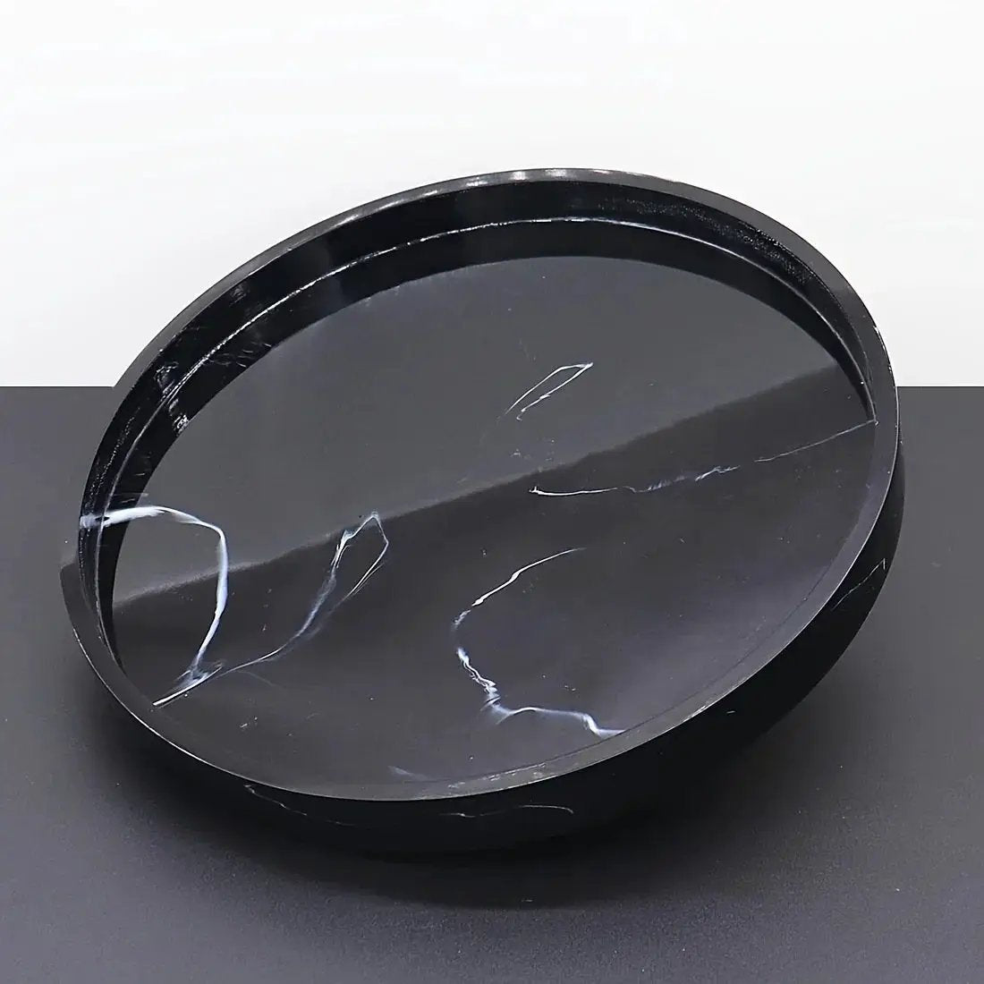 1pc Elegant Black Circular Resin Tray - 27.43cm Hand-Polished, Multi-Purpose Vanity Organizer for Bathroom, Kitchen & Bedroom Decor - Ideal for Jewelry, Keys & Accessories Storage by House Of Avana