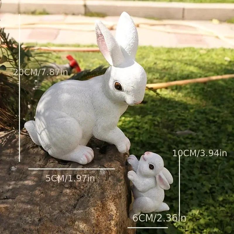 [1pc Funny Easter Bunny] 1pc Funny Easter Bunny Rabbit Mama And Baby Garden Statues With Flower Crowns | Easter Figurine Decorations For Home Garden Decor Outdoor Statues, Table Decorations by House Of Avana