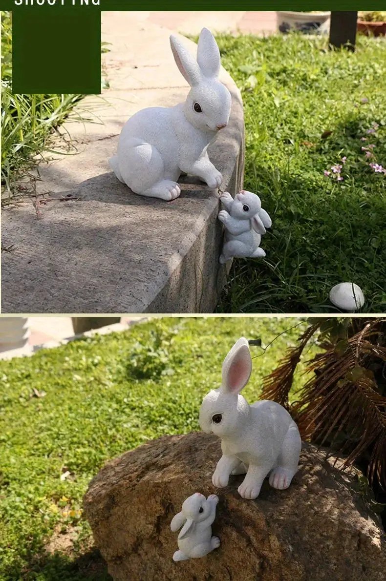 [1pc Funny Easter Bunny] 1pc Funny Easter Bunny Rabbit Mama And Baby Garden Statues With Flower Crowns | Easter Figurine Decorations For Home Garden Decor Outdoor Statues, Table Decorations by House Of Avana