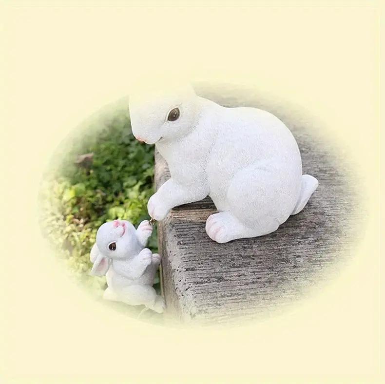 [1pc Funny Easter Bunny] 1pc Funny Easter Bunny Rabbit Mama And Baby Garden Statues With Flower Crowns | Easter Figurine Decorations For Home Garden Decor Outdoor Statues, Table Decorations by House Of Avana