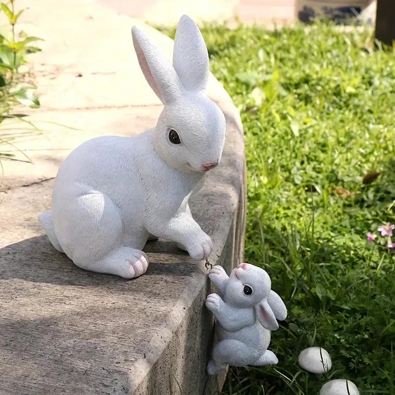 [1pc Funny Easter Bunny] 1pc Funny Easter Bunny Rabbit Mama And Baby Garden Statues With Flower Crowns | Easter Figurine Decorations For Home Garden Decor Outdoor Statues, Table Decorations by House Of Avana