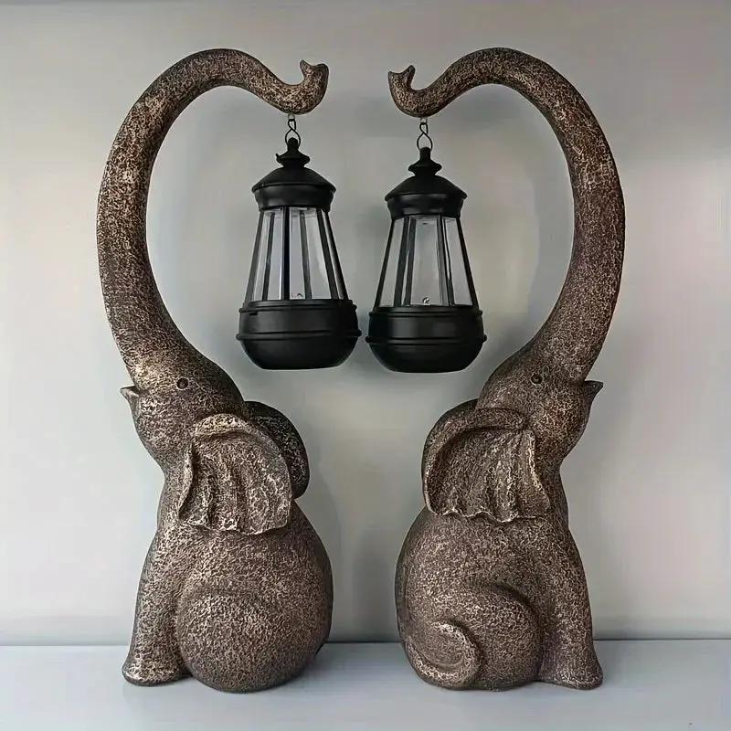 1pc Solar Elephant Statue, Outdoor Garden Resin Crafts For Elephant Statues, Art Decorations With Solar LED Lights, Garden Greening Garden Sculptures, Used For Courtyard Lawn Home Decoration by House Of Avana