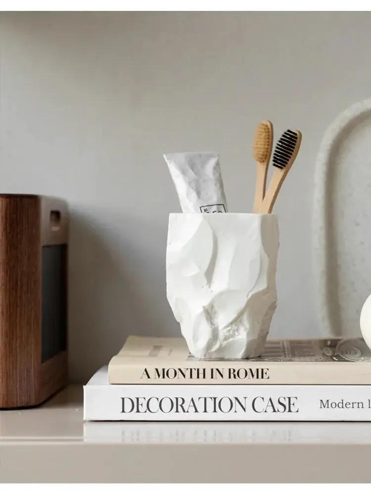 1pc Wabi-Sabi Wind Toothbrush Cup Creative Easter Stone Shape Ceramic Wash Cup Toothbrush Cup Nordic Ins Mouthwash Cup by House Of Avana