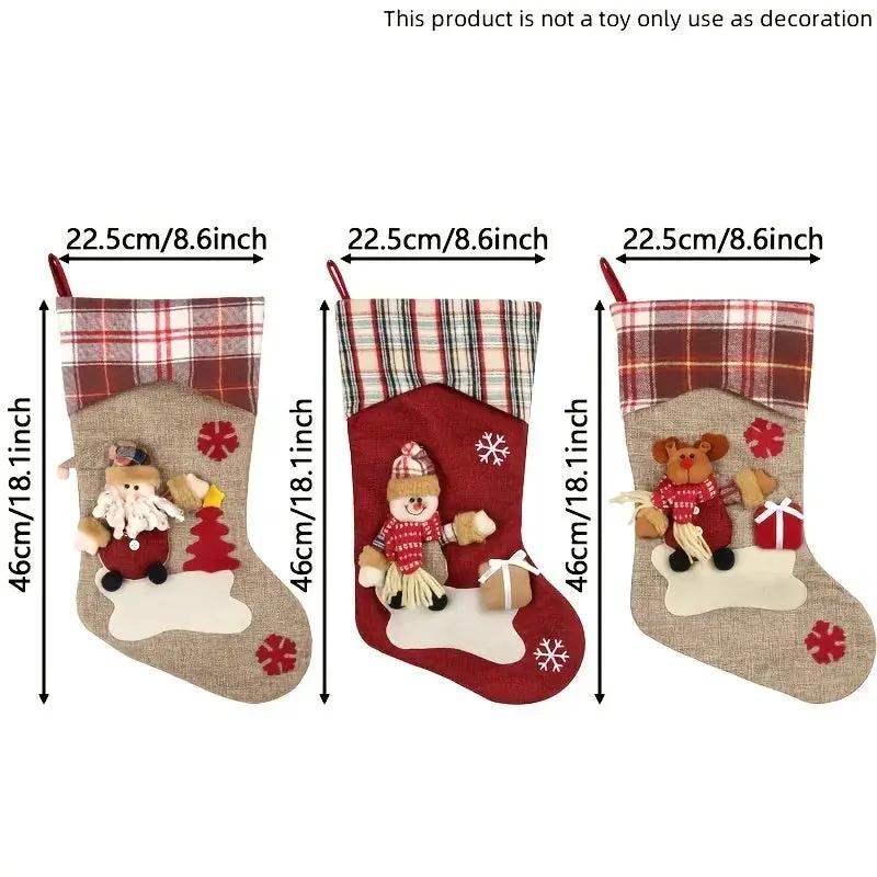 1pc/3pcs Classic Christmas Stocking Set, Polyester Hanging Holiday Decor with Santa, Snowman, Reindeer, Fantasy Themed, No Electricity Required, Festive Home & Party Decorations by House Of Avana
