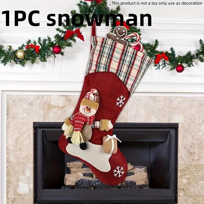 1pc/3pcs Classic Christmas Stocking Set, Polyester Hanging Holiday Decor with Santa, Snowman, Reindeer, Fantasy Themed, No Electricity Required, Festive Home & Party Decorations by House Of Avana