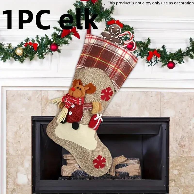 1pc/3pcs Classic Christmas Stocking Set, Polyester Hanging Holiday Decor with Santa, Snowman, Reindeer, Fantasy Themed, No Electricity Required, Festive Home & Party Decorations by House Of Avana