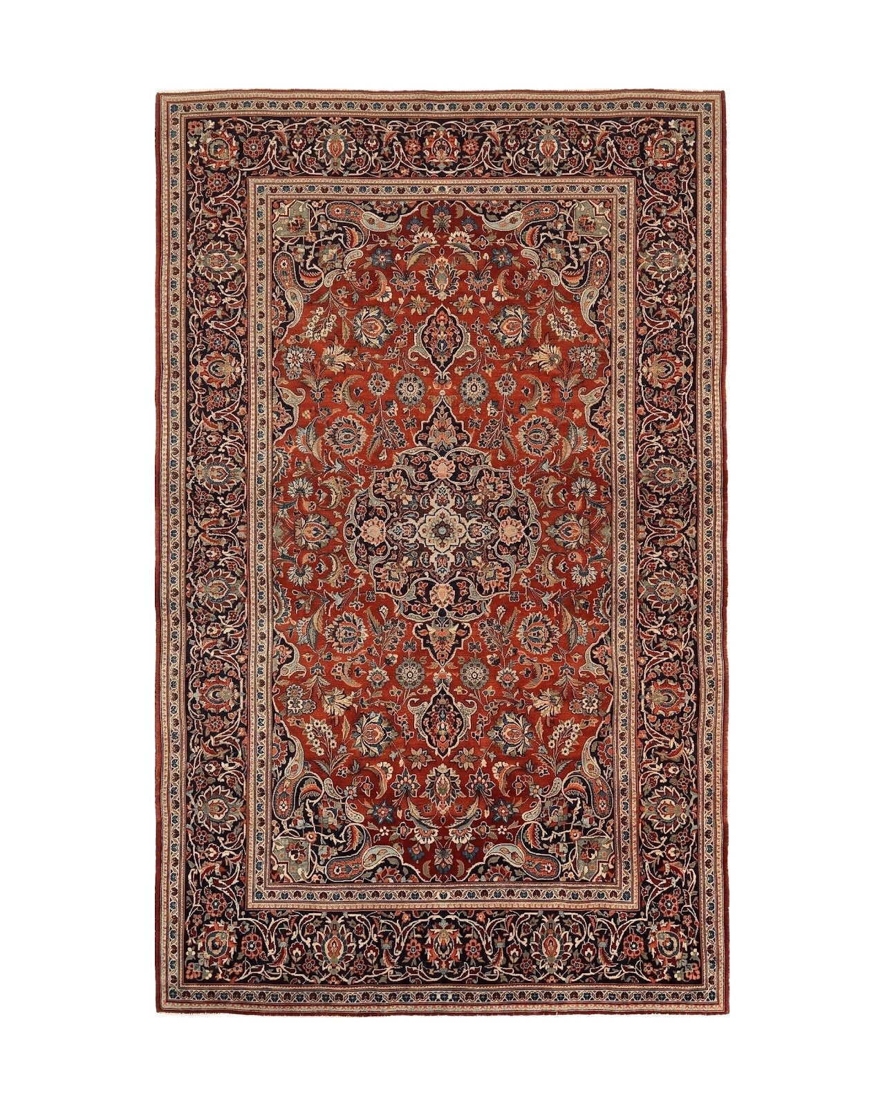 Persian Kashan Rug 4x7, Red and Navy Blue, Floral Antique Carpet by Jewel Rugs