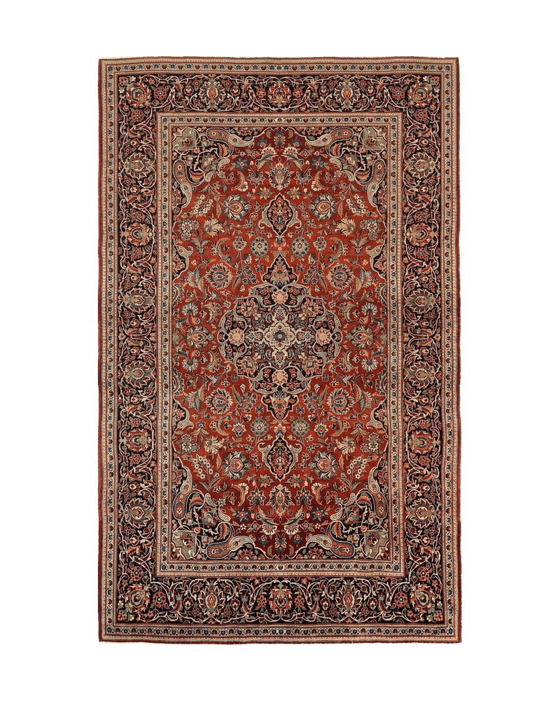 Persian Kashan Rug 4x7, Red and Navy Blue, Floral Antique Carpet by Jewel Rugs