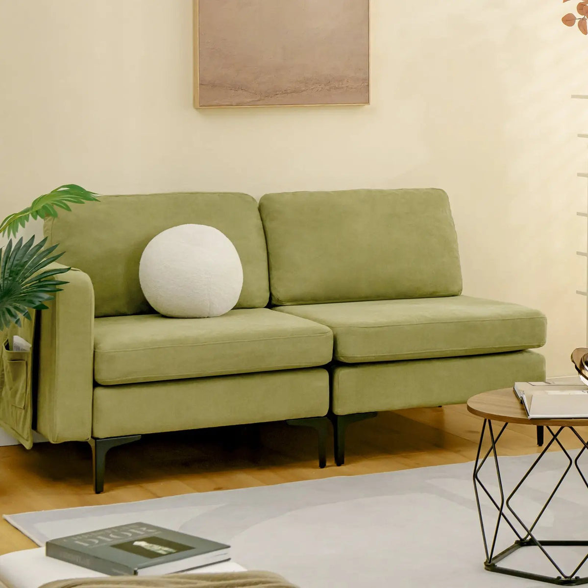 Modular 3-Seat L-shaped Sectional Sofa with Reversible Chaise and 2 USB Ports-Green by DirectDeals