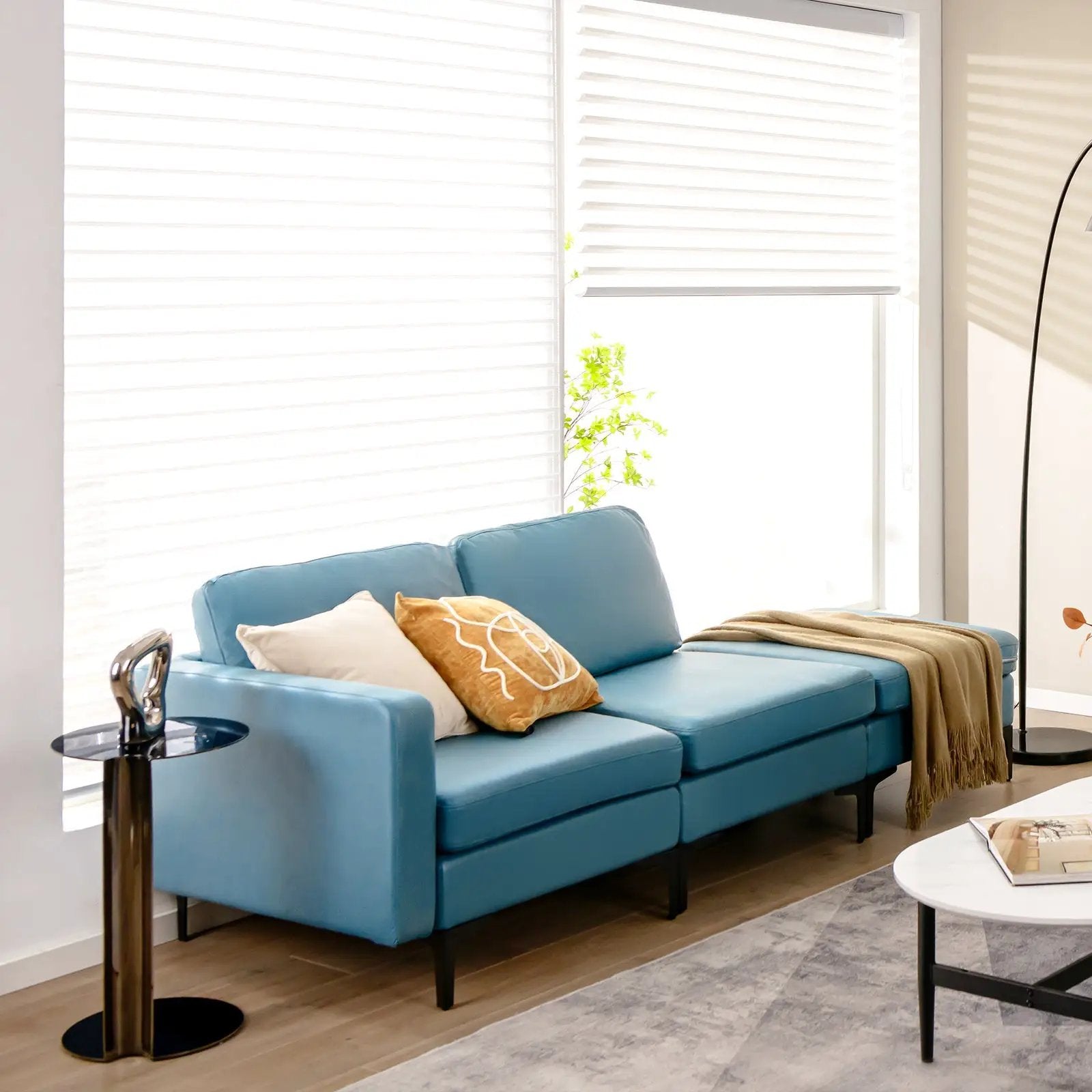3-Seat Sectional Sofa Couch with Armrest Magazine Pocket and Metal Leg by DirectDeals