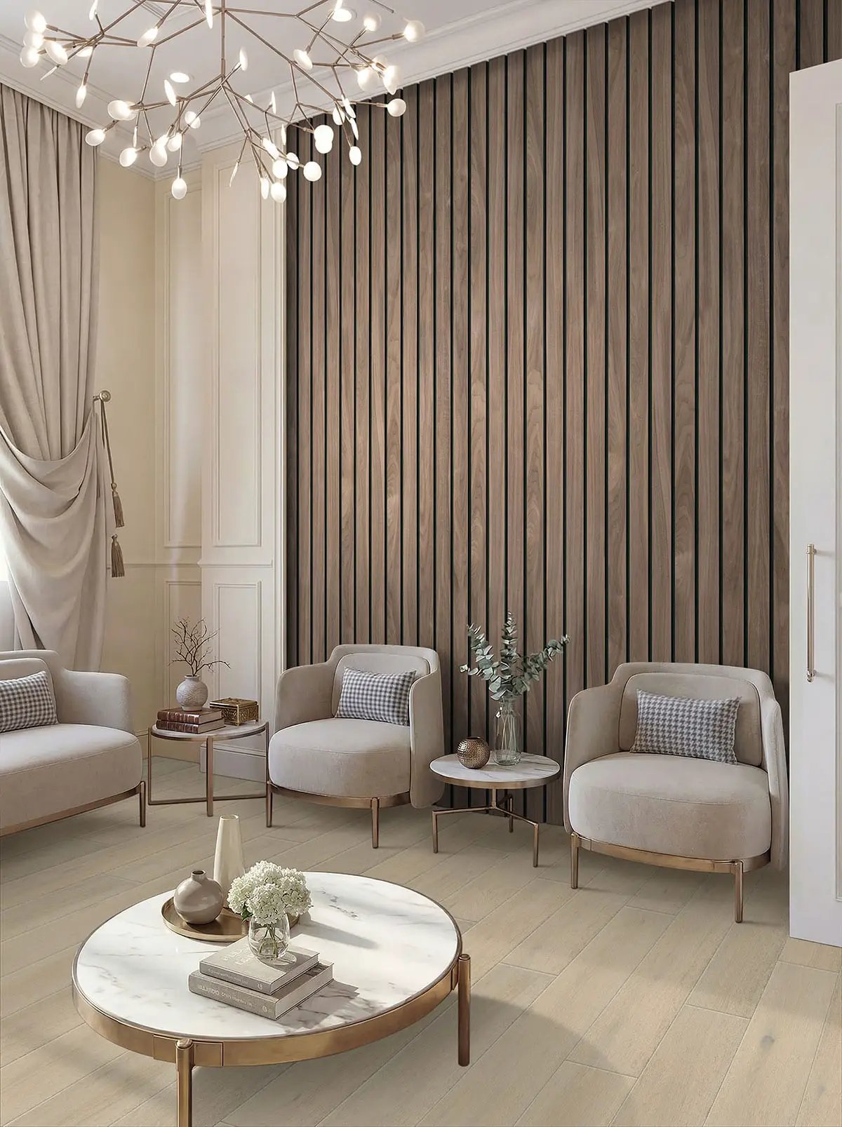 Ladson Mable Brushed Quarter Round Wood Look Moldings 0.75x0.75 in a finished room