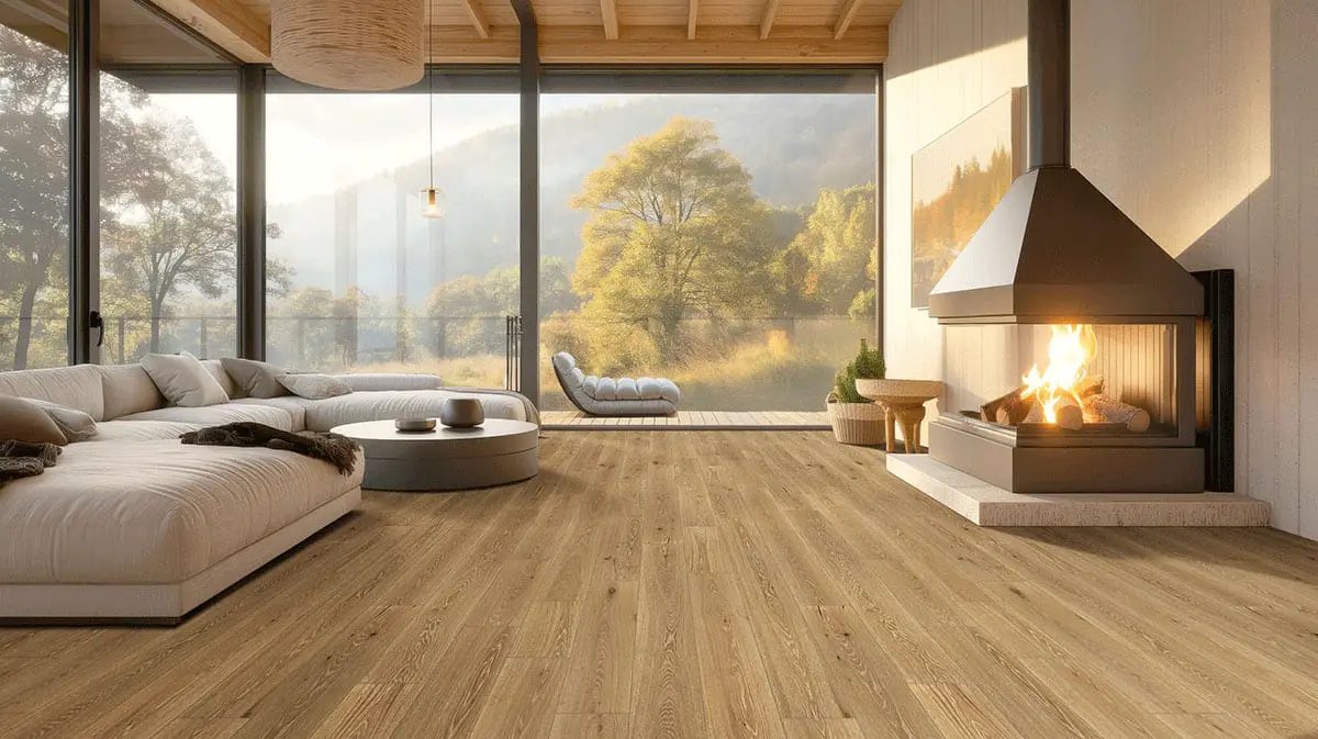Ladson Kentsea Oak Matte Wood Look Planks 7.5x75 in a finished room