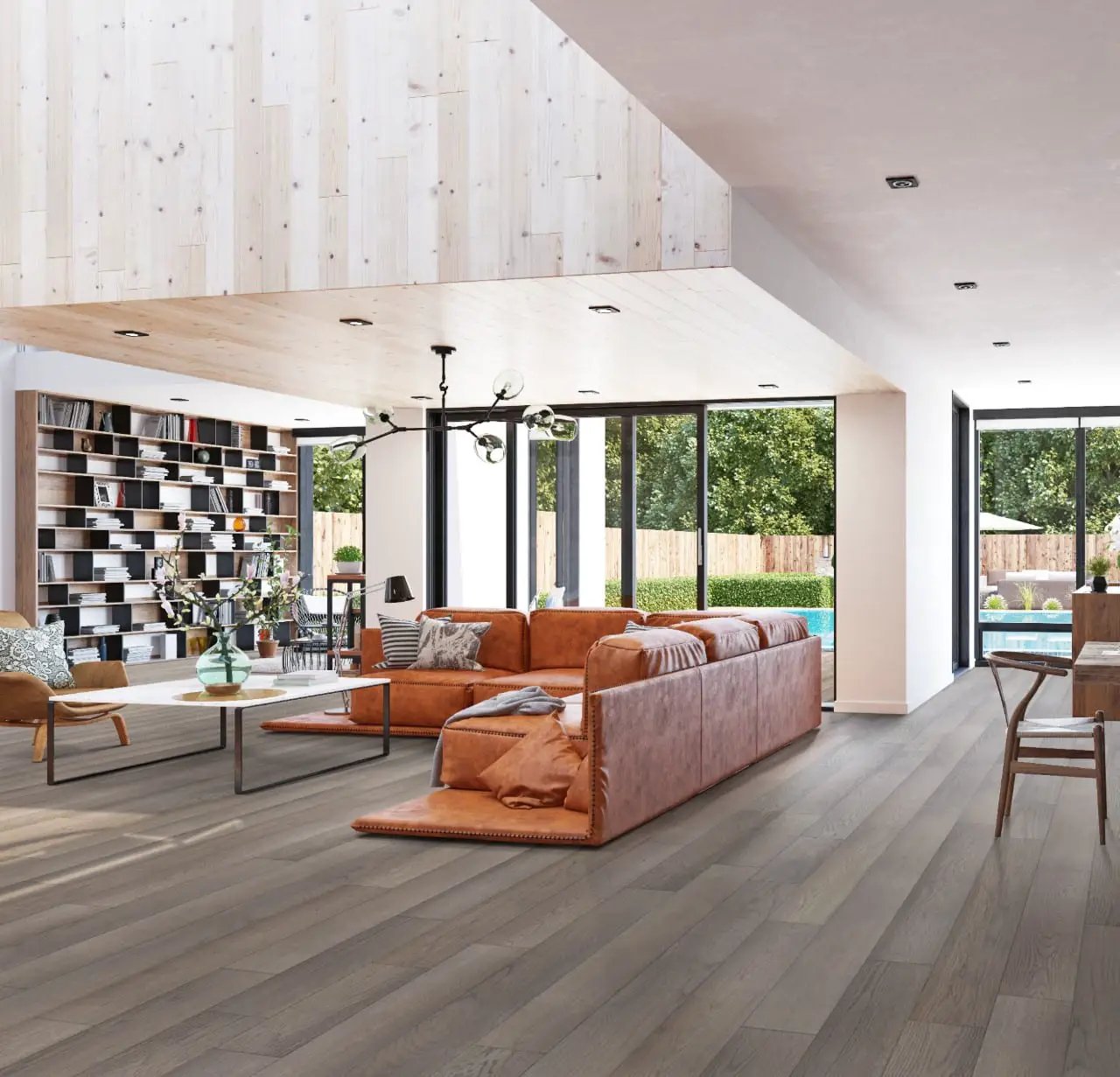 Ladson Bourland Matte Wood Look Planks 7.5x75 in a finished room