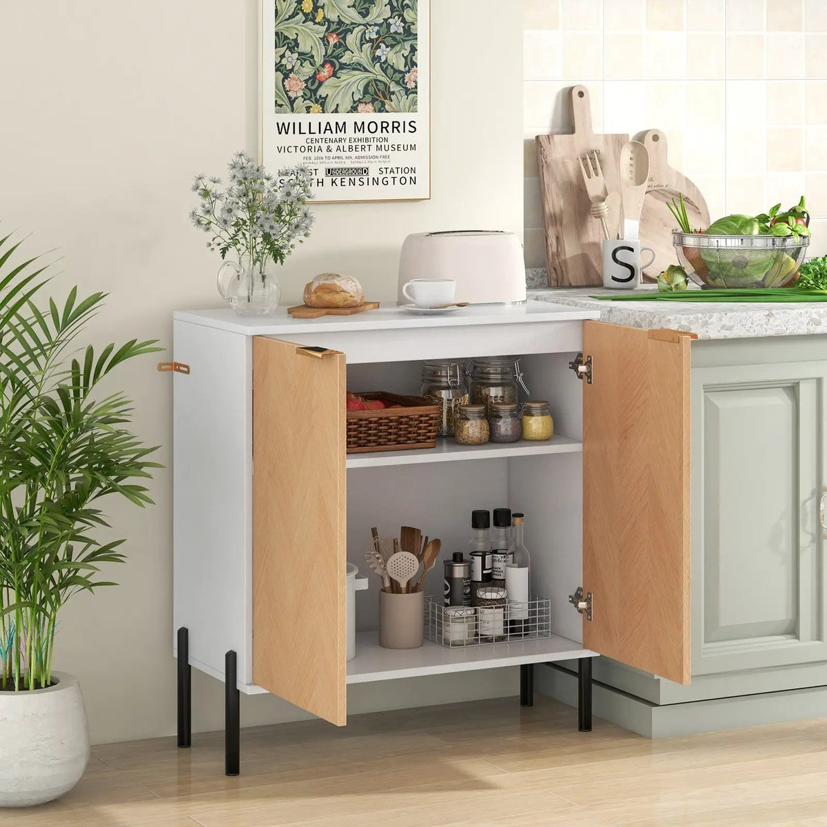 2-Door Buffet Cabinet Sideboard with Shelf and Metal Legs by DirectDeals