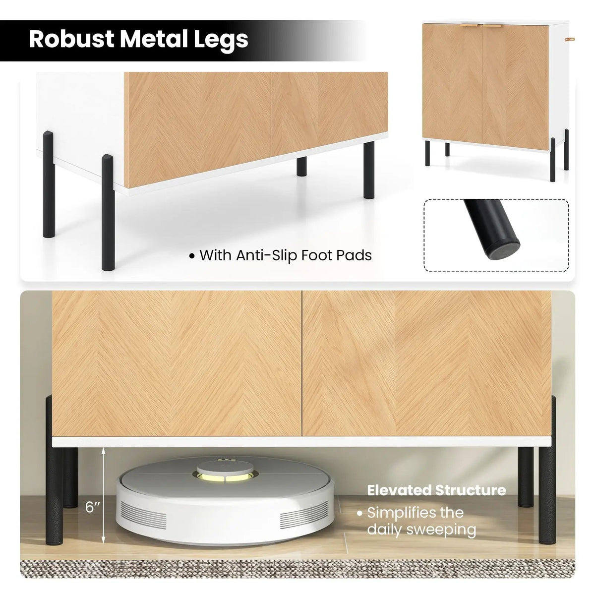 2-Door Buffet Cabinet Sideboard with Shelf and Metal Legs by DirectDeals