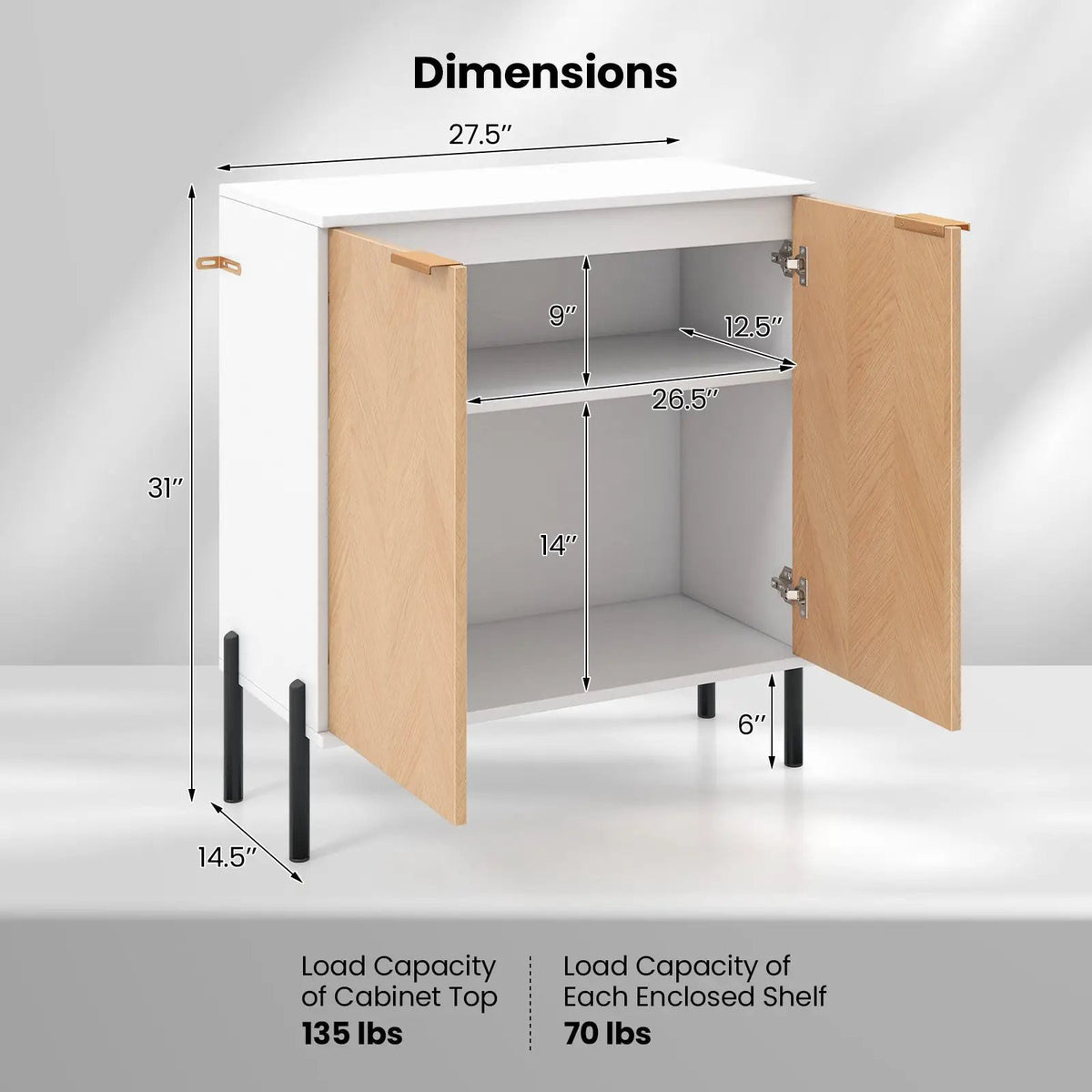 2-Door Buffet Cabinet Sideboard with Shelf and Metal Legs by DirectDeals