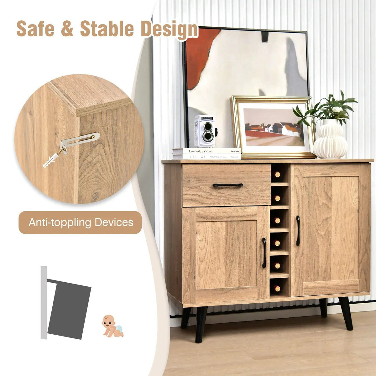 Modern Wine Bar Buffet Cabinet with 6-Bottle Wine Rack by DirectDeals