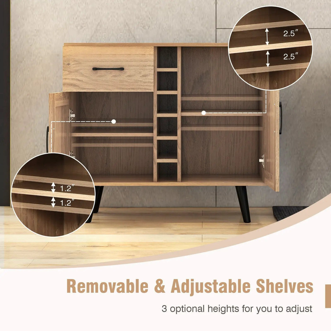 Modern Wine Bar Buffet Cabinet with 6-Bottle Wine Rack by DirectDeals