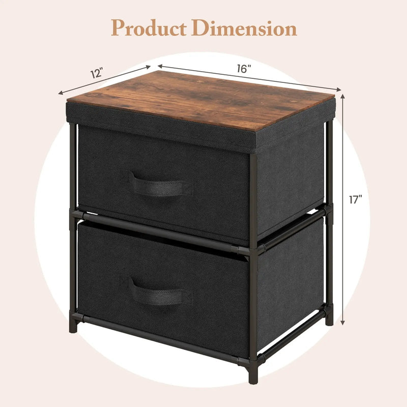 2-Drawer Nightstand with Removable Fabric Bins and Pull Handles by DirectDeals