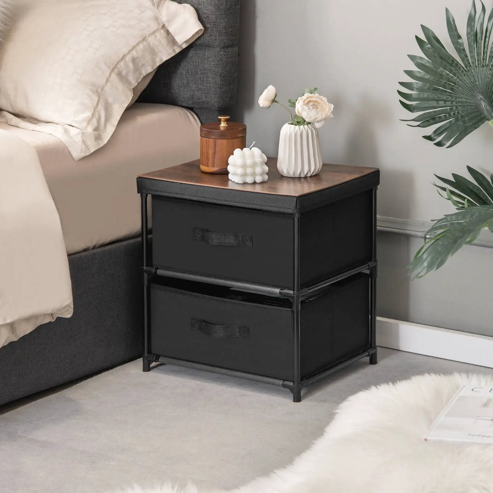 2-Drawer Nightstand with Removable Fabric Bins and Pull Handles by DirectDeals