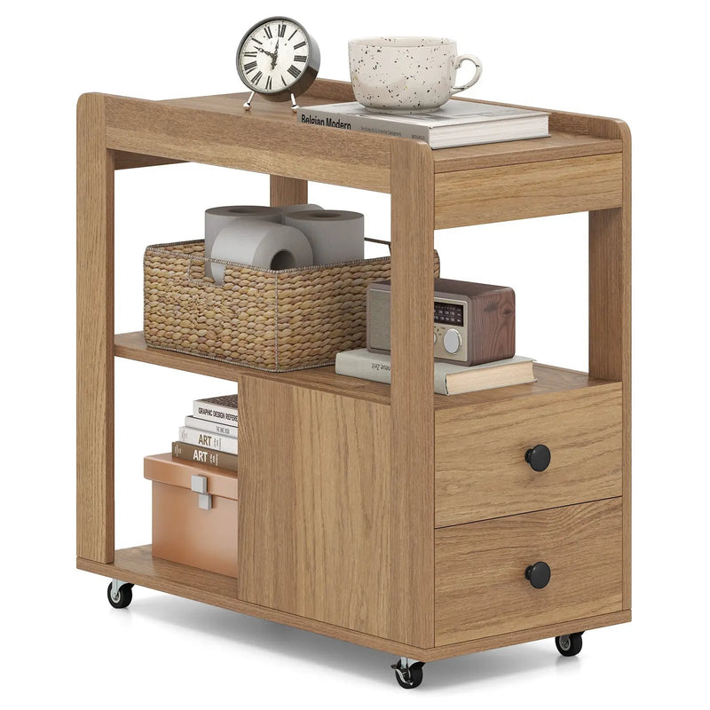 2-Drawer Sofa Side Table with Shelves for Living Room by DirectDeals