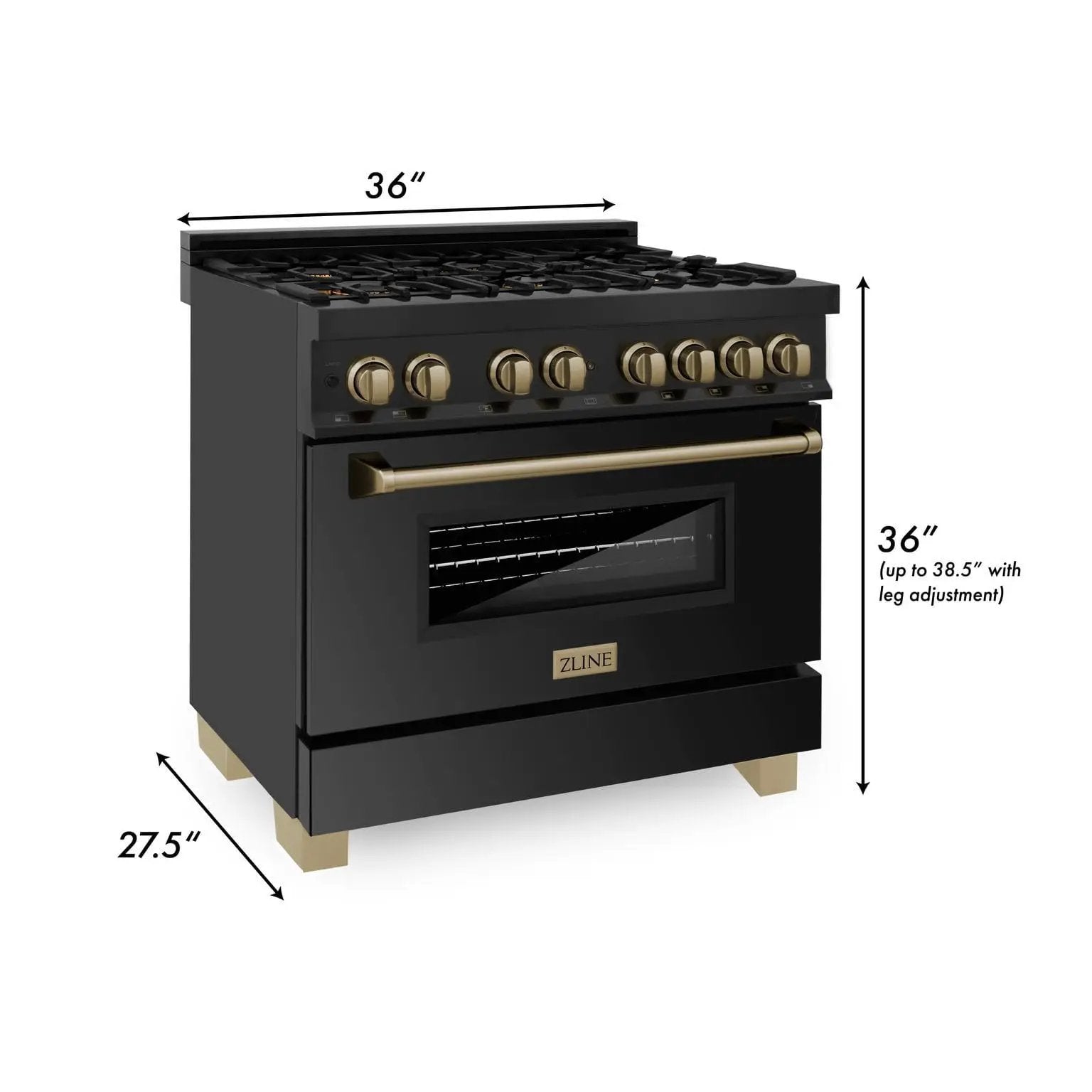 ZLINE 36" Autograph Dual Fuel Range, Black Stainless, RABZ-36-CB by Farmhouse Kitchen and Bath