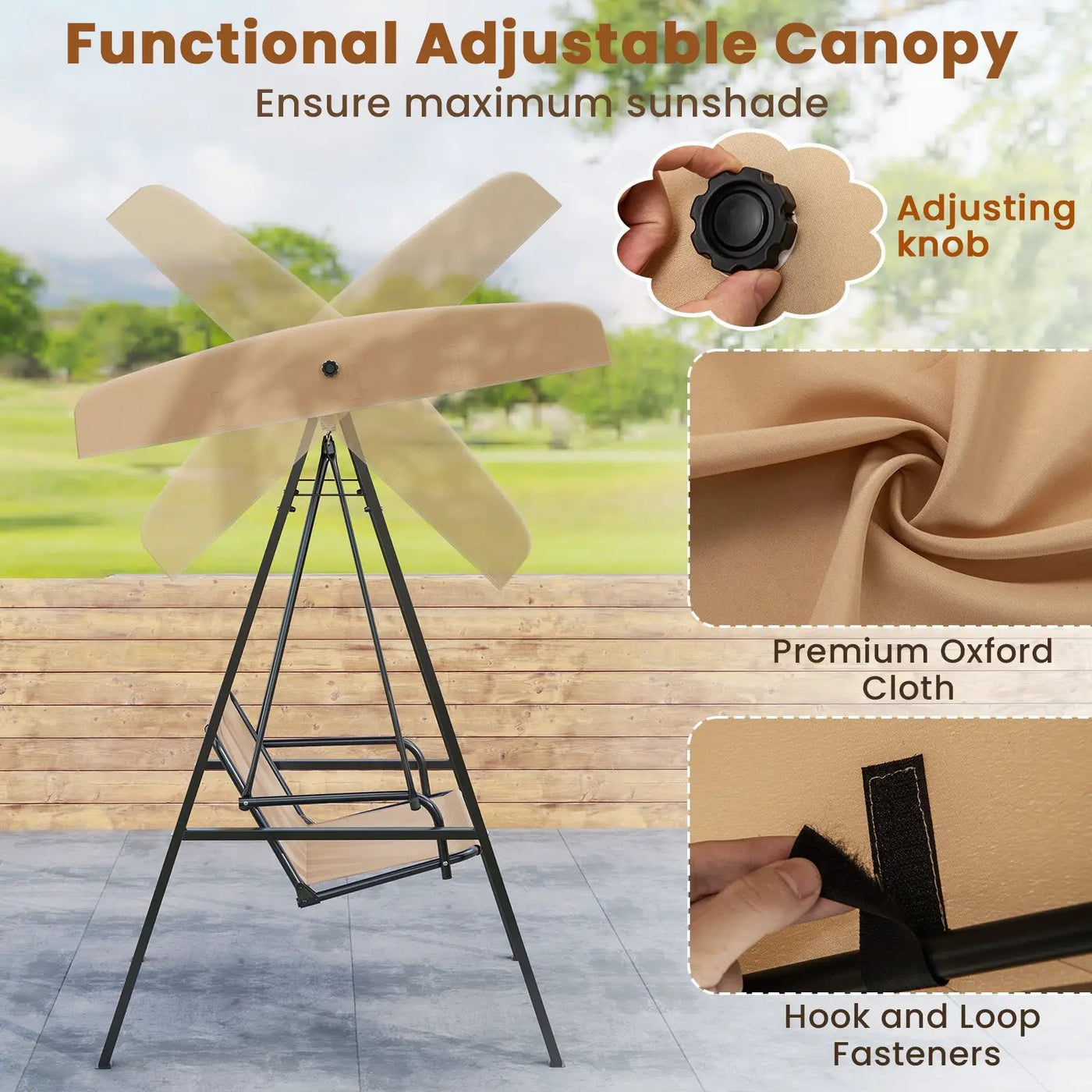 2-Person Outdoor Porch Swing with A-Shaped Metal Stand and Adjustable Canopy by DirectDeals