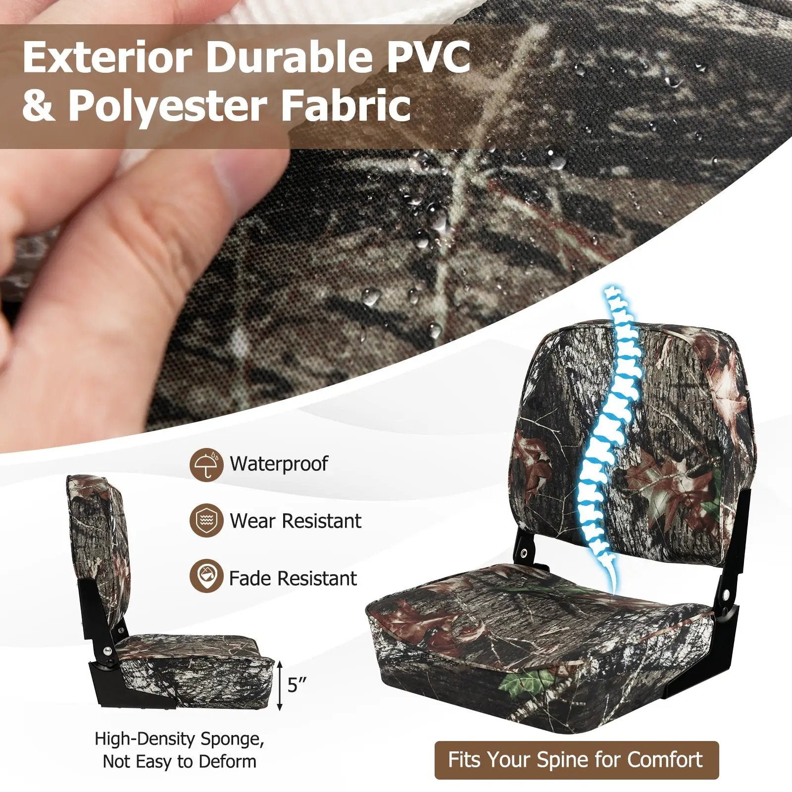 2-Piece Folding Boat Seat Set with Sponge Padding-Camouflage by DirectDeals