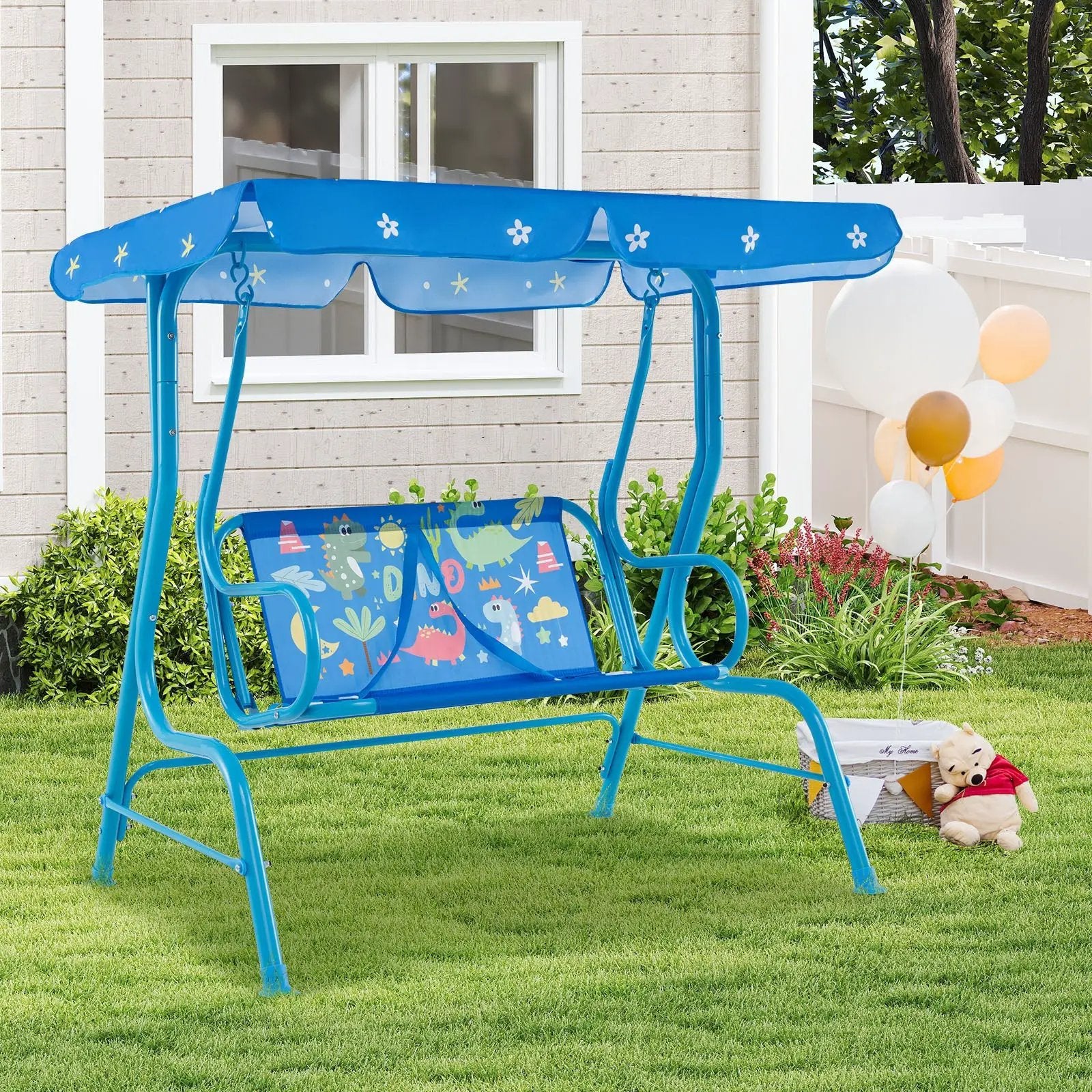 2-Seater Kids Patio Swing with Metal Stand and Adjustable Canopy-Navy by DirectDeals