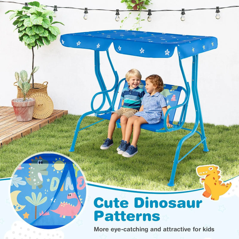 2-Seater Kids Patio Swing with Metal Stand and Adjustable Canopy-Navy by DirectDeals