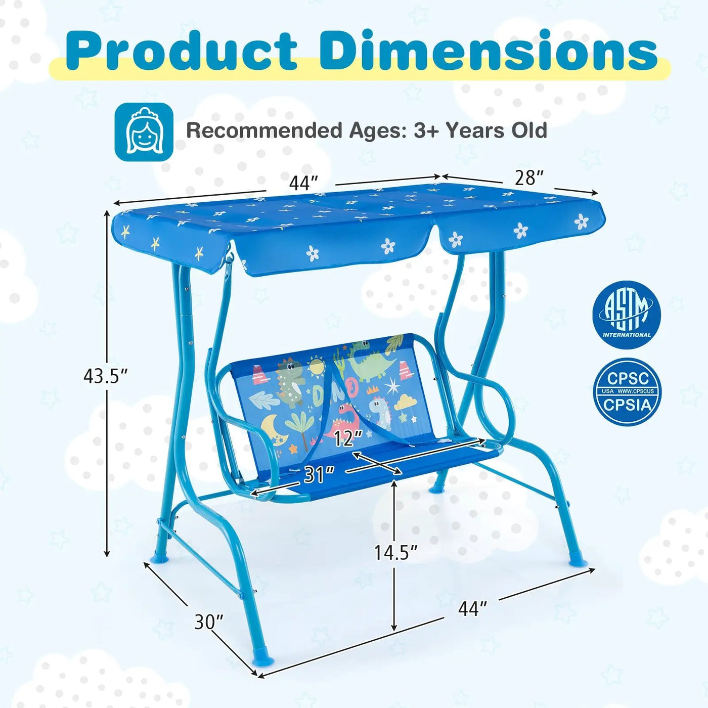 2-Seater Kids Patio Swing with Metal Stand and Adjustable Canopy-Navy by DirectDeals