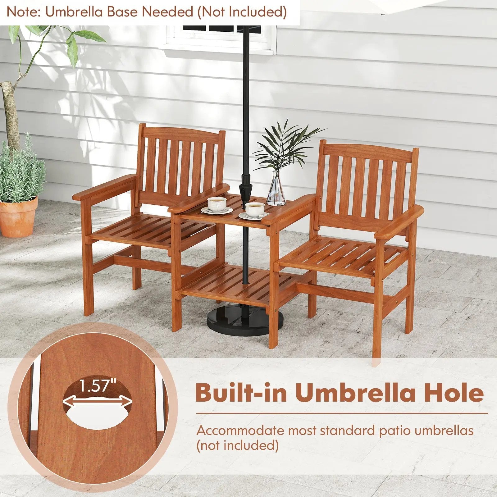 2-Seater Outdoor Patio Furniture Set with 1.57 Inch Umbrella Hole by DirectDeals