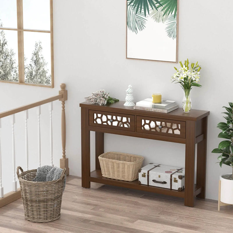 2-Tier Console Table with Drawers and Open Storage Shelf by DirectDeals