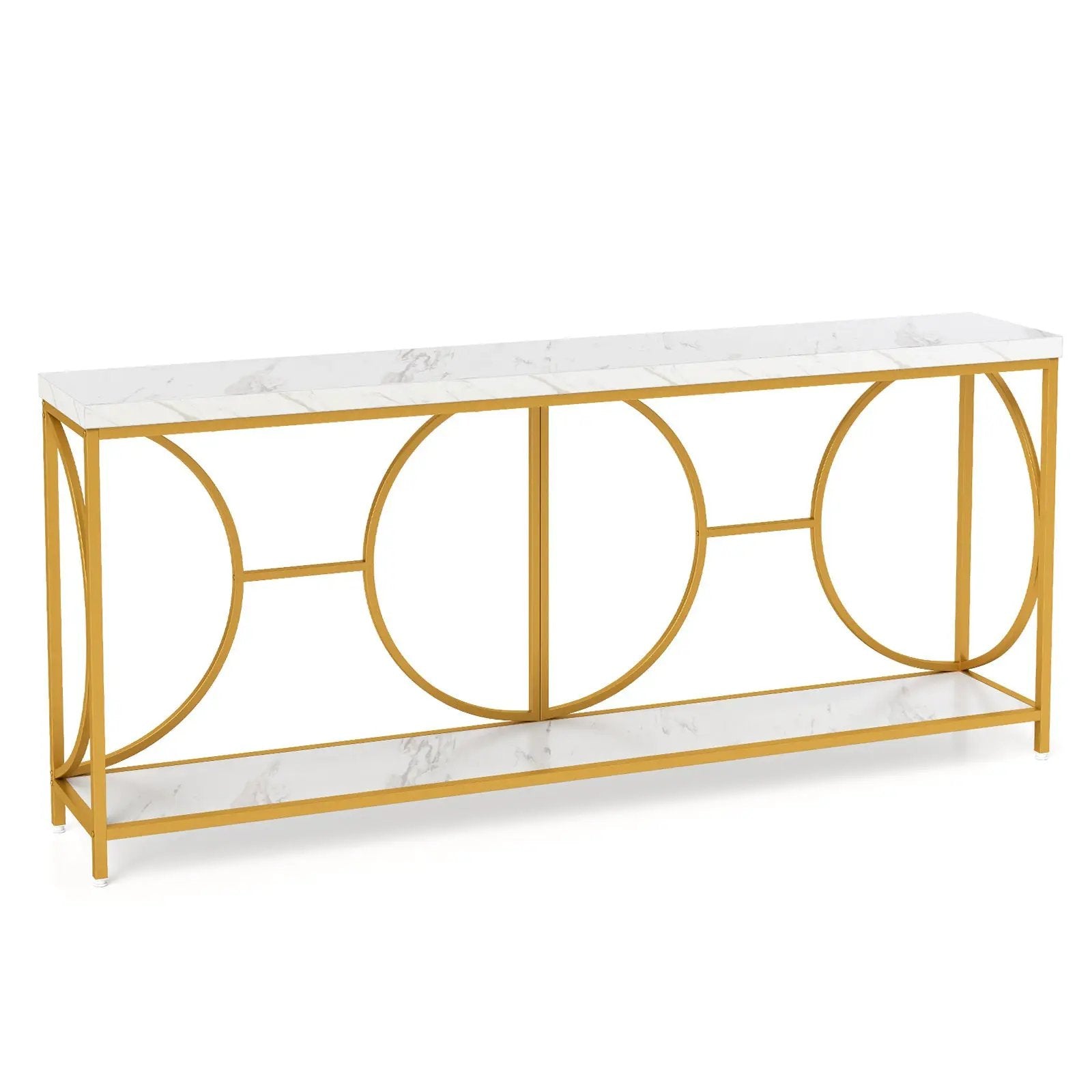 2-Tier Faux Marble Top Console Table with Storage Shelf-White by DirectDeals